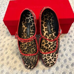 Scarosso Petra Leo Velvet Leopard Print Women's Shoes with Red Trim